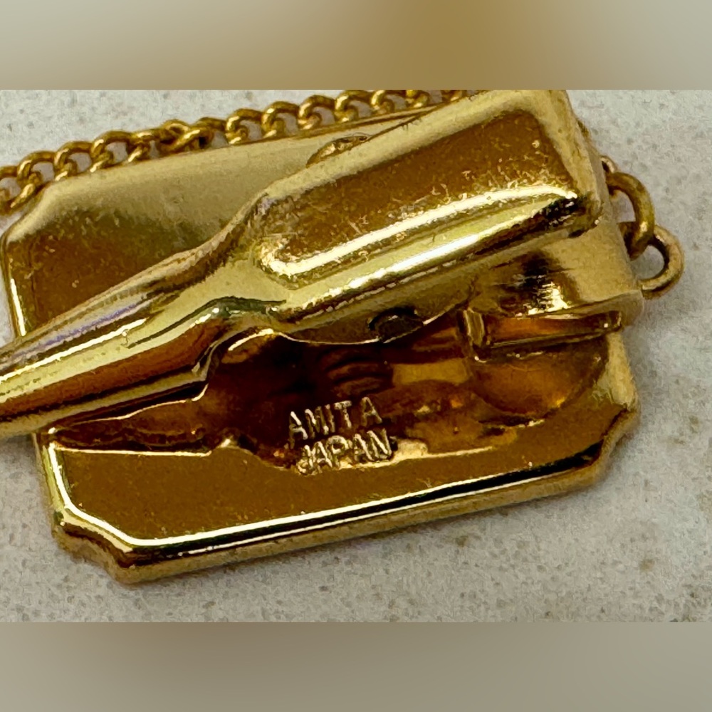 VINTAGE Japan AMITA Damascene Bamboo Sweater / Collar Clip — Midcentury Jewelry - Picture 5 of 5